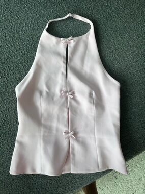 Zara Pale Pink Halter Top with Bow Accents